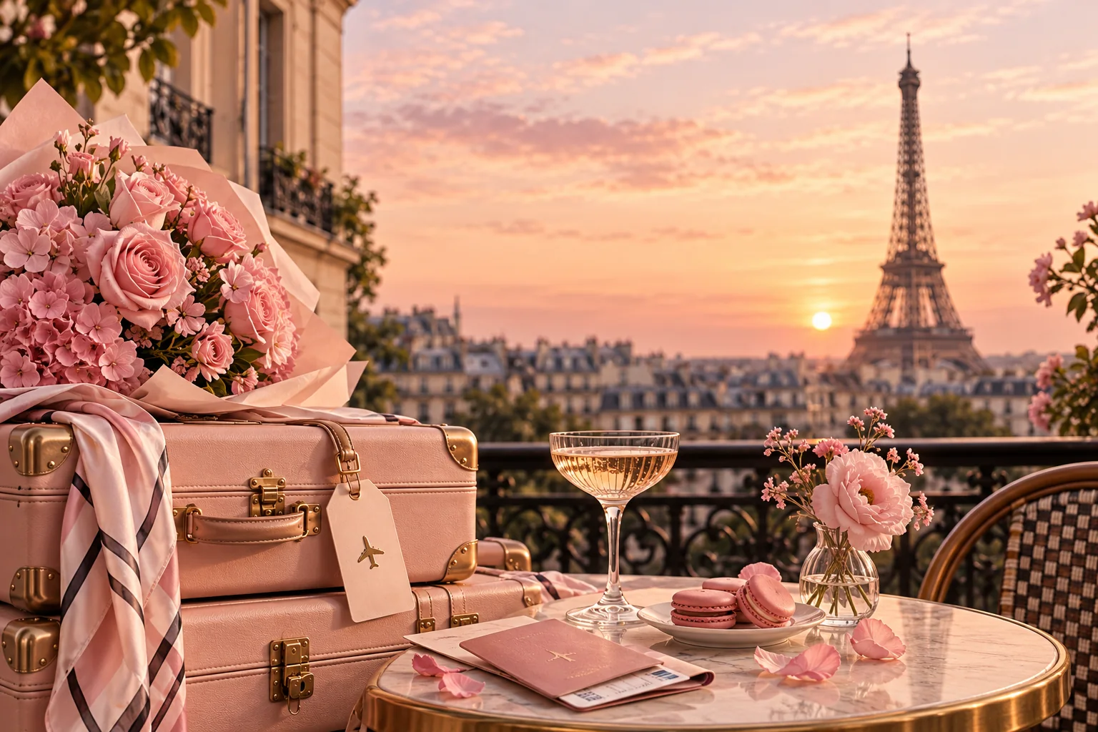 Ilustração romântica de Paris ao entardecer